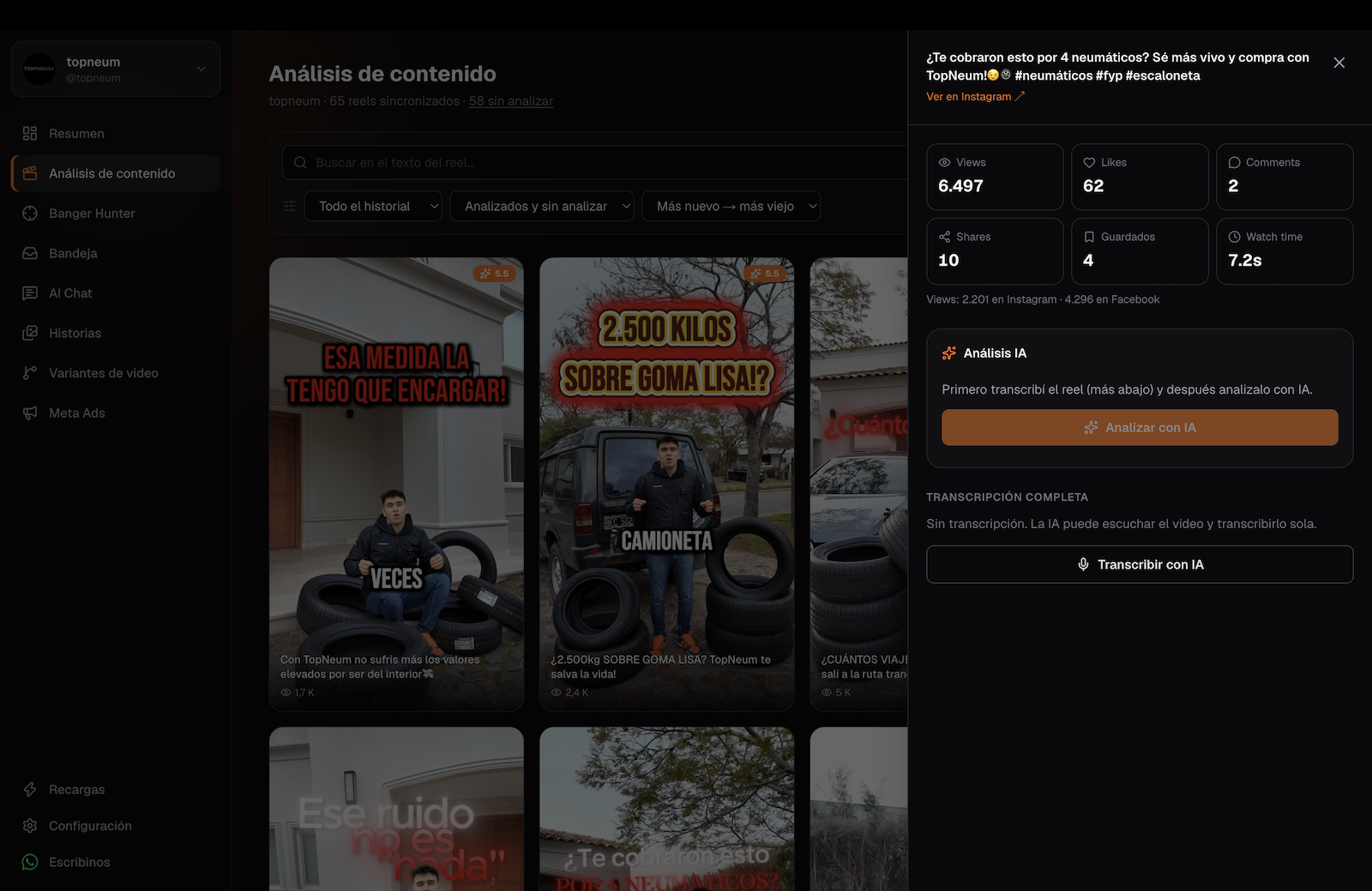 Cada reel, analizado por IA